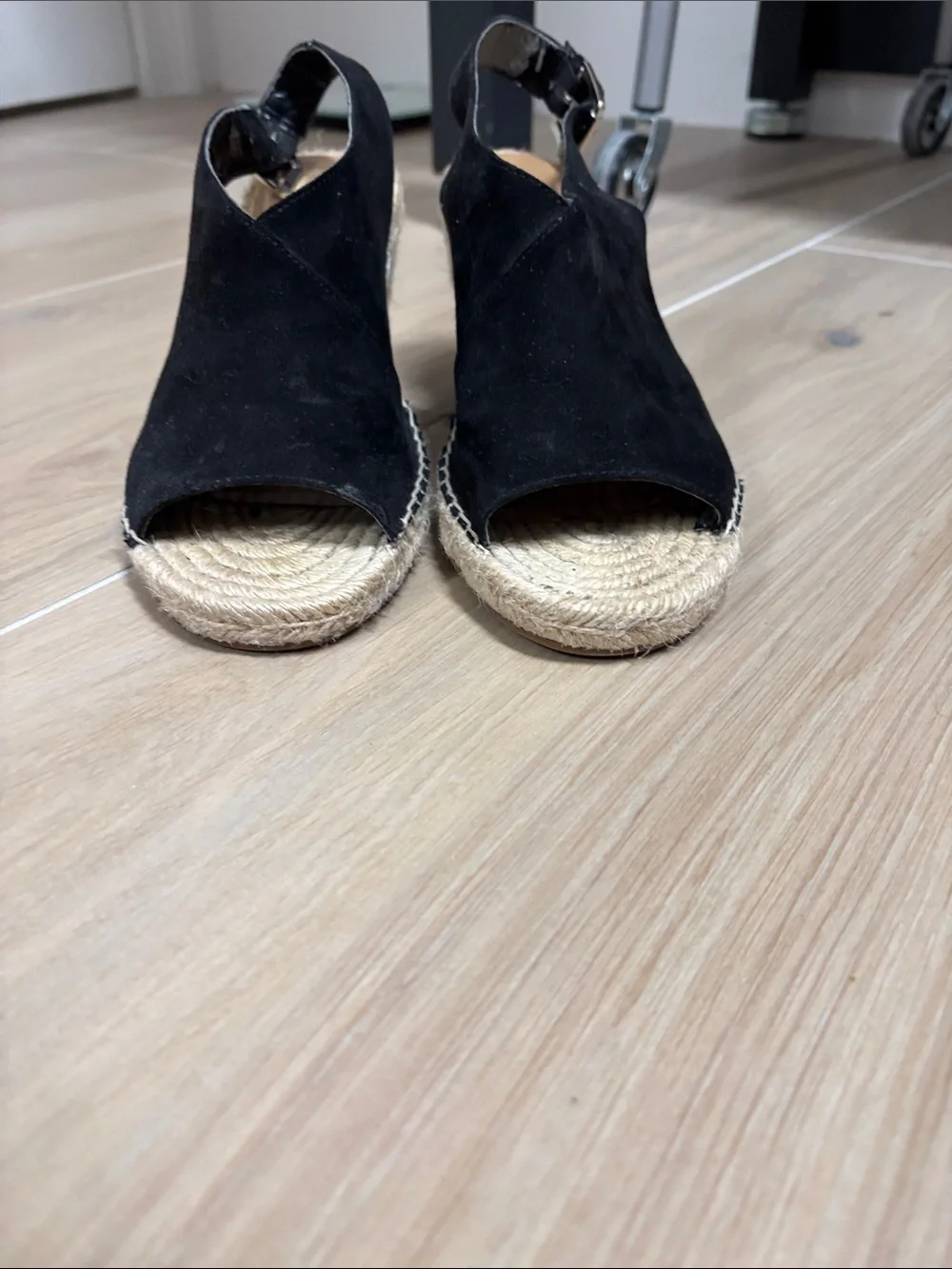 Crown Vintage Black Suede Espadrille Slingback Wedges